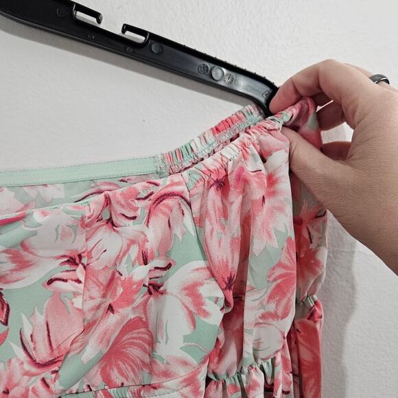 Floral Pink Puff Long Flare Sleeve Self Tie Front Crop Corset Top. Size Large - Picture 5 of 10